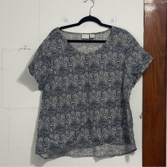 Rachel Zoe Navy and White Linen Printed Top Size 1X - Picture 1 of 3